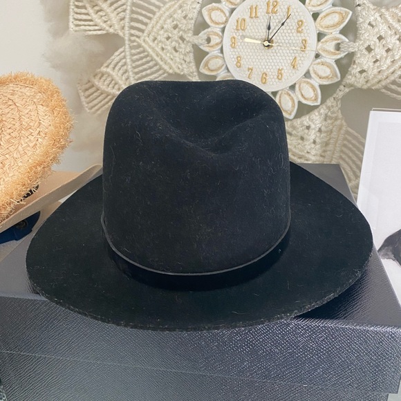 Rag & Bone floppy brim felted wool fedora size medium, black color, leather band - Picture 4 of 9